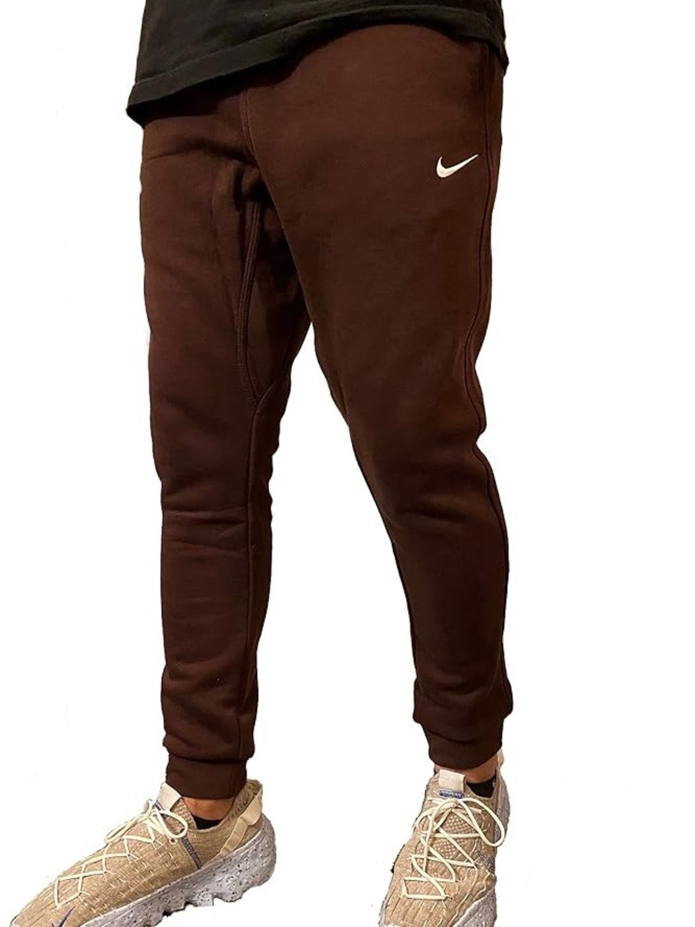 Nike Men's Brown Slim Jogger Sweatpants with White Swoosh
